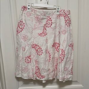 Grace Elements Linen White and Pink Pleated  Paisleys A-Line Skirt